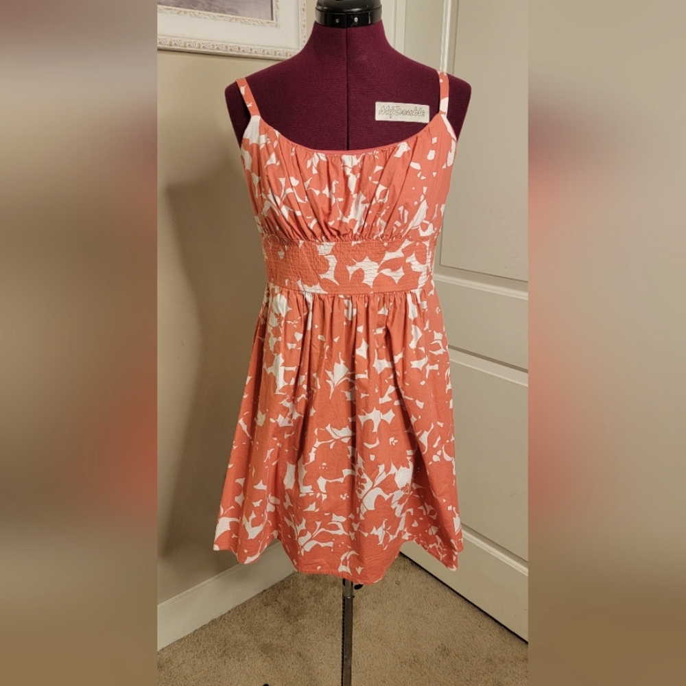 Coral and white cotton dress spring summer spaghetti strap